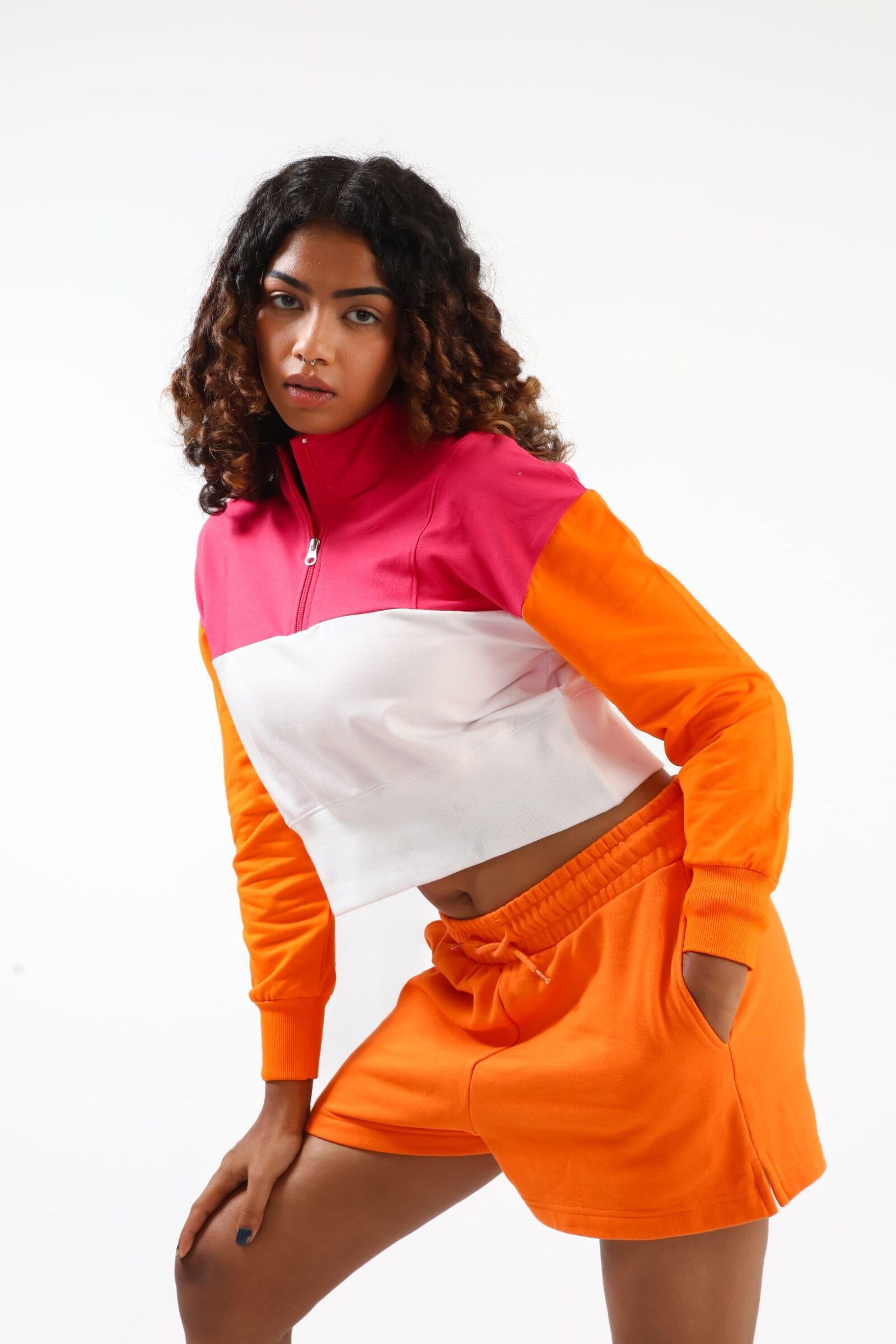 4 SUNSET ZIP UP SWEATSHIRT + ORANGE JOGGERS + ORAANGE TERRY SHORTS